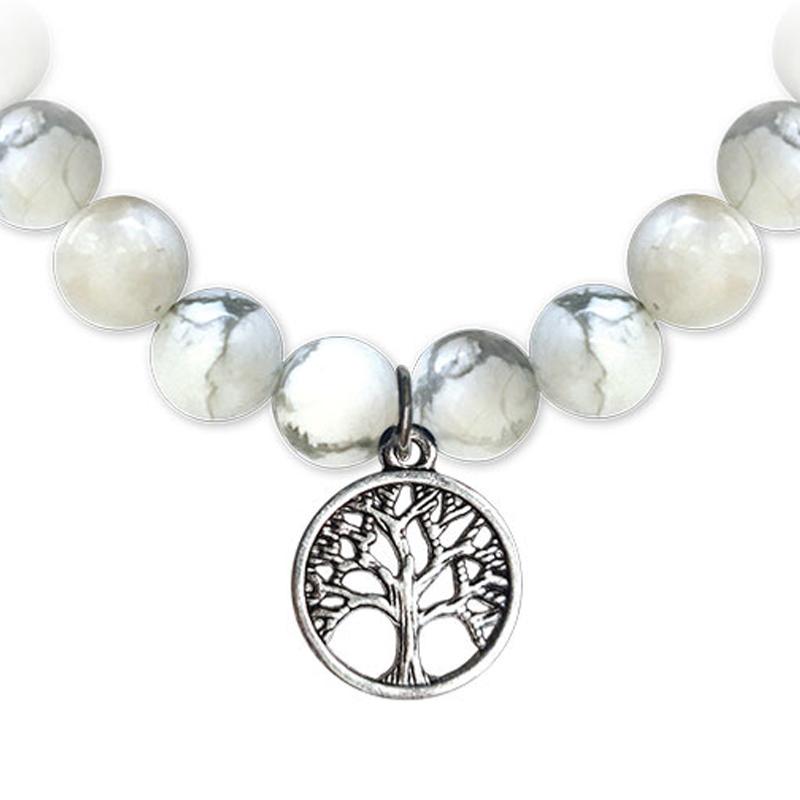 Bracelet arbre de vie howlite A (boules 7 - 8mm) - La Boite à Cailloux