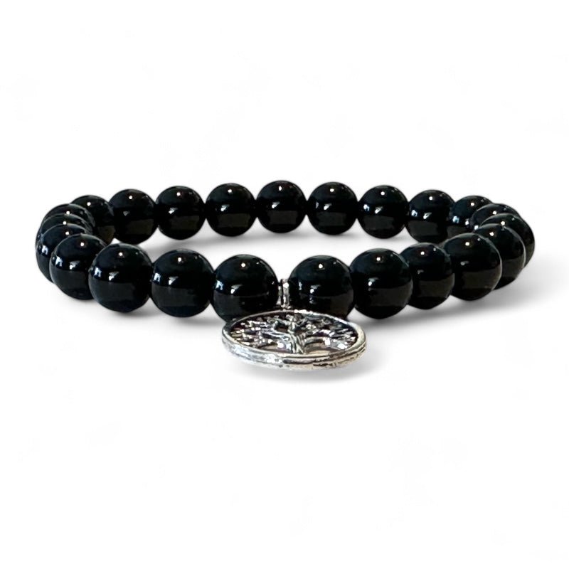 Bracelet arbre de vie onyx A (boules 7 - 8mm) - La Boite à Cailloux