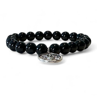 Bracelet arbre de vie onyx A (boules 7 - 8mm) - La Boite à Cailloux