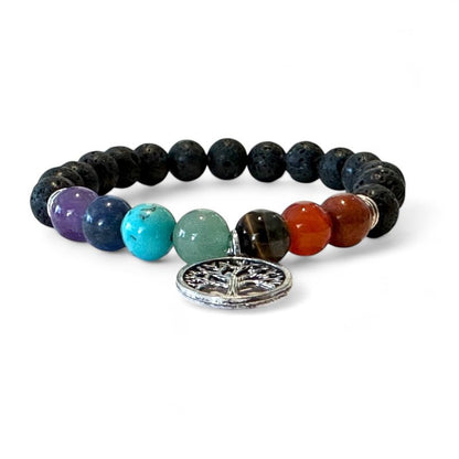 Bracelet arbre de vie pierre de lave 7 chakras A (boules 7 - 8mm) - La Boite à Cailloux
