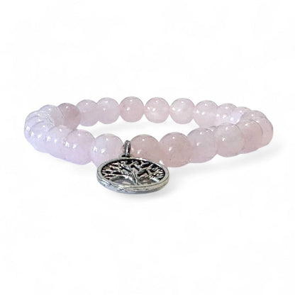 Bracelet arbre de vie quartz rose A (boules 7 - 8mm) - La Boite à Cailloux