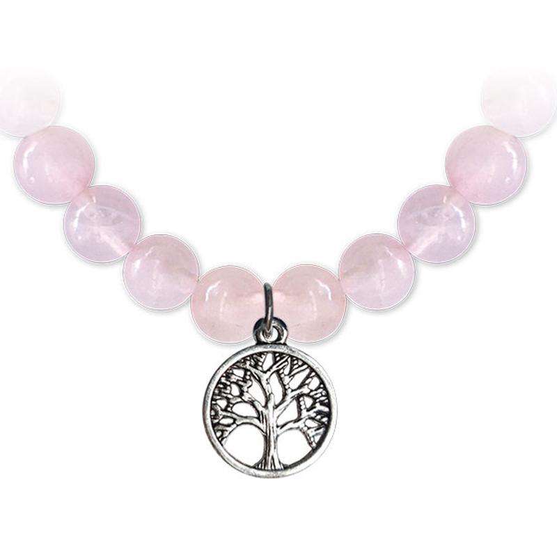 Bracelet arbre de vie quartz rose A (boules 7 - 8mm) - La Boite à Cailloux