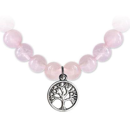 Bracelet arbre de vie quartz rose A (boules 7 - 8mm) - La Boite à Cailloux