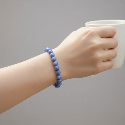 Bracelet aventurine bleue ou quartz bleu Brésil A (boules 7-8mm) - La Boite à Cailloux