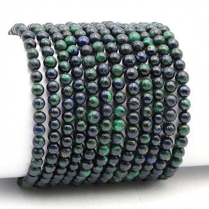 Bracelet azurite - malachite naturelle Pérou AA (boules 5 - 6mm) - La Boite à Cailloux