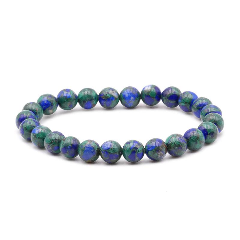 Bracelet azurite - malachite stabilisée Chine A (boules 7 - 8mm) - La Boite à Cailloux
