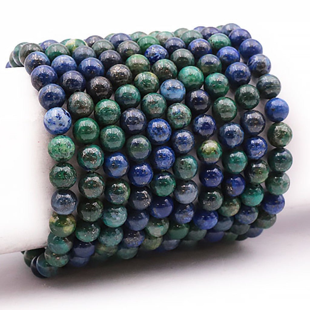 Bracelet azurite malachite stabilisée Pérou A (boules 7 - 8mm) - Taille L - La Boite à Cailloux