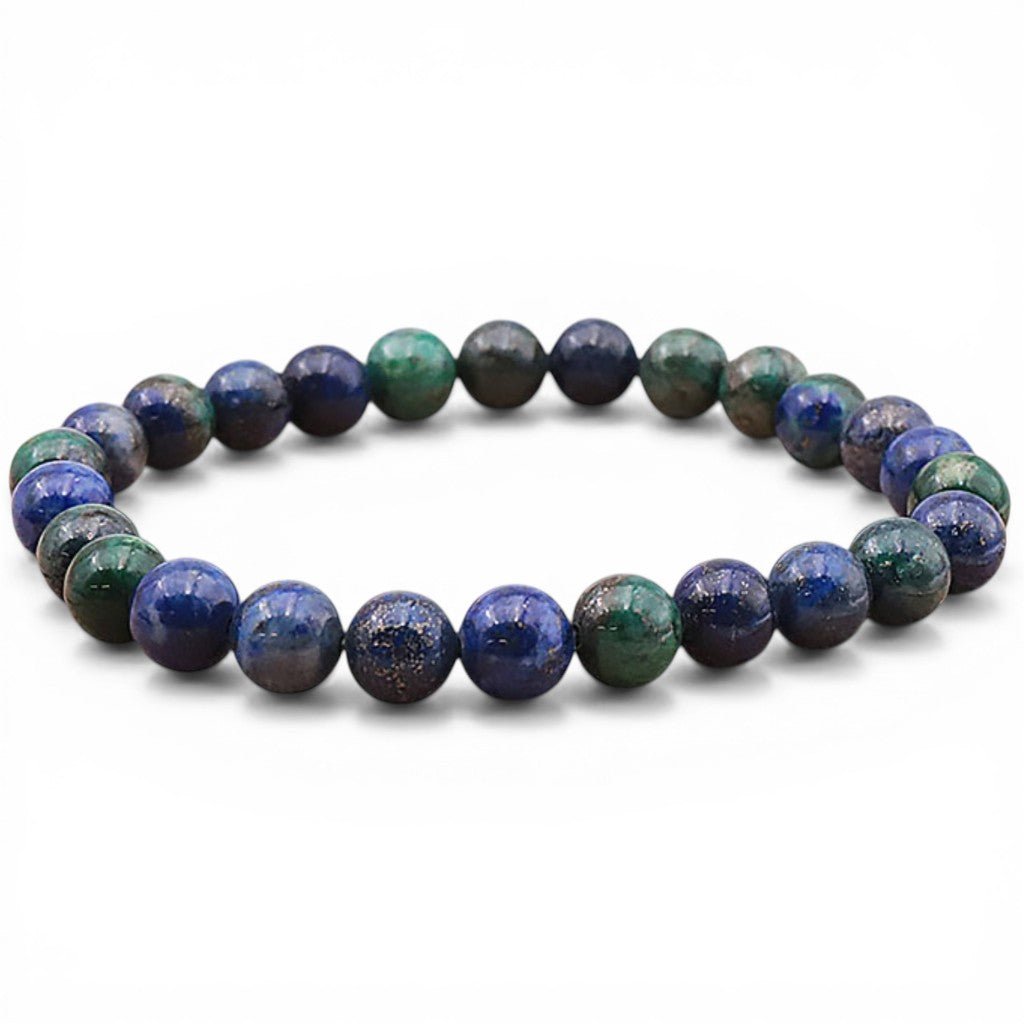 Bracelet azurite malachite stabilisée Pérou A (boules 7 - 8mm) - Taille L - La Boite à Cailloux