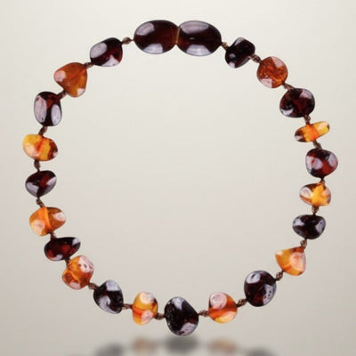 Pulsera para bebé bicolor de ámbar coñac y ámbar cereza de Lituania AA (cuentas barrocas)
