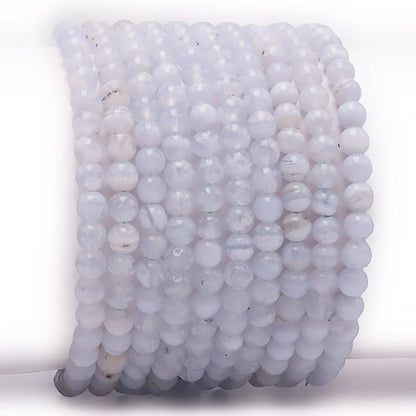 Bracelet calcédoine bleue Namibie A (boules 3 - 4mm) - La Boite à Cailloux