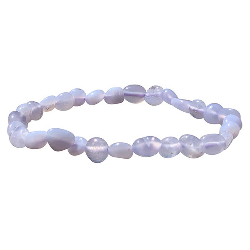 Bracelet calcédoine bleue Namibie A (grains 5 - 7mm) - La Boite à Cailloux