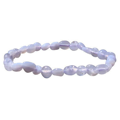 Bracelet calcédoine bleue Namibie A (grains 5 - 7mm) - La Boite à Cailloux