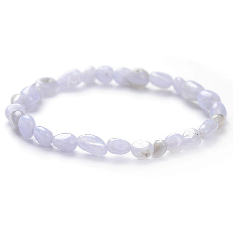 Bracelet calcédoine bleue Namibie A (grains 5 - 7mm) - La Boite à Cailloux