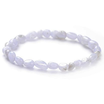 Bracelet calcédoine bleue Namibie A (grains 5 - 7mm) - La Boite à Cailloux