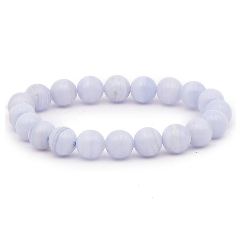 Bracelet calcédoine bleue Namibie AA (boules 10mm) - La Boite à Cailloux