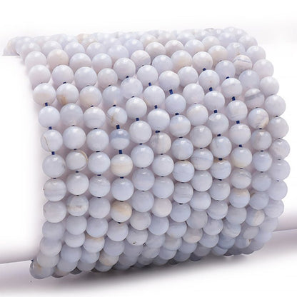 Bracelet calcédoine bleue Namibie AA (boules 5 - 6mm) - La Boite à Cailloux