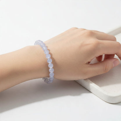 Bracelet calcédoine bleue Namibie AA (boules 7-8mm) - La Boite à Cailloux