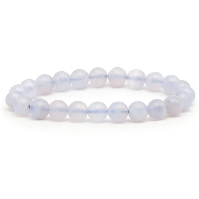 Bracelet calcédoine bleue Namibie AA (boules 7 - 8mm) - La Boite à Cailloux