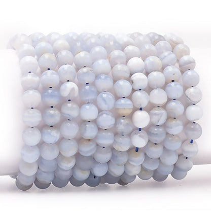 Bracelet calcédoine bleue Namibie AA (boules 7 - 8mm) - La Boite à Cailloux