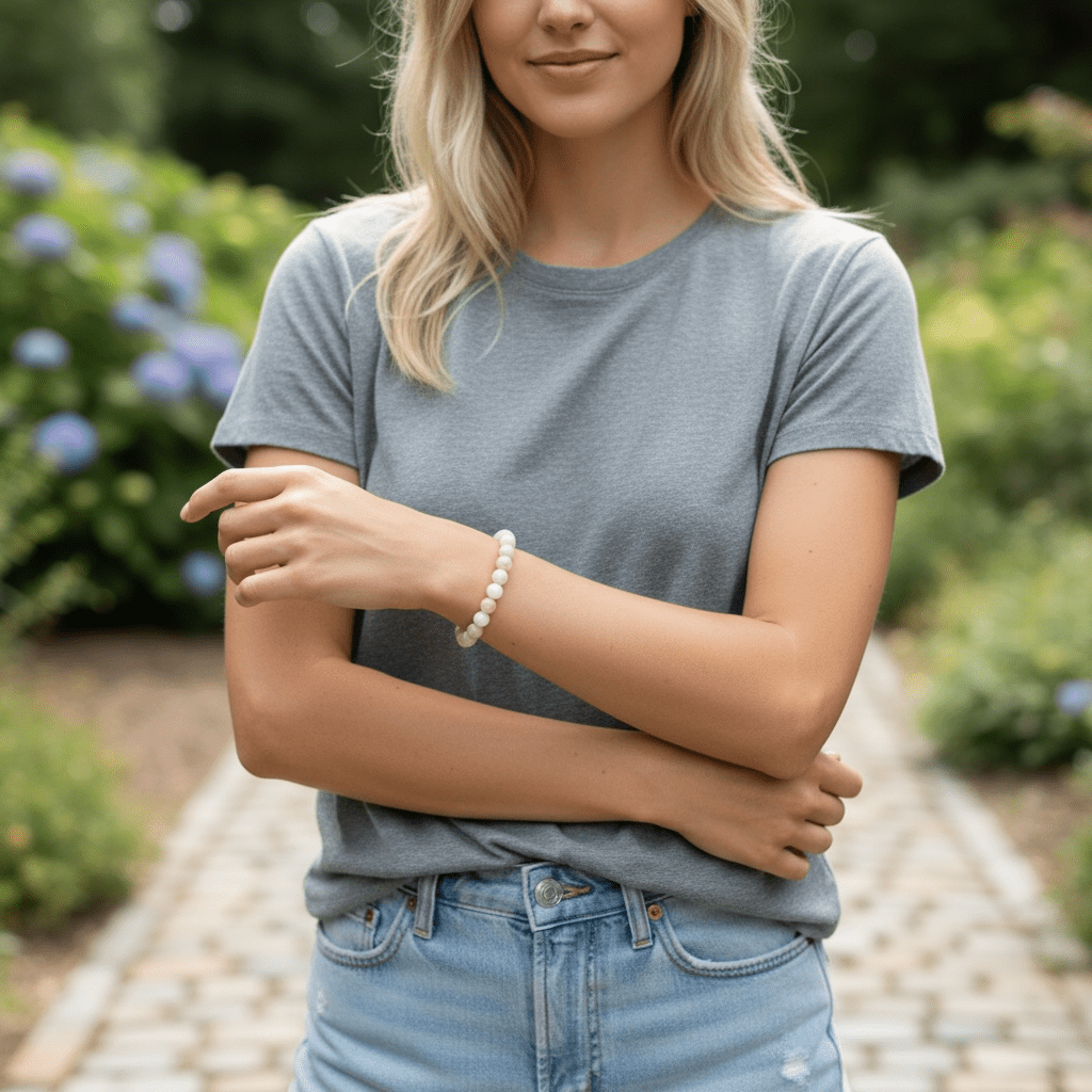 Bracelet calcédoine rose Brésil AA (boules 5 - 6mm) - La Boite à Cailloux