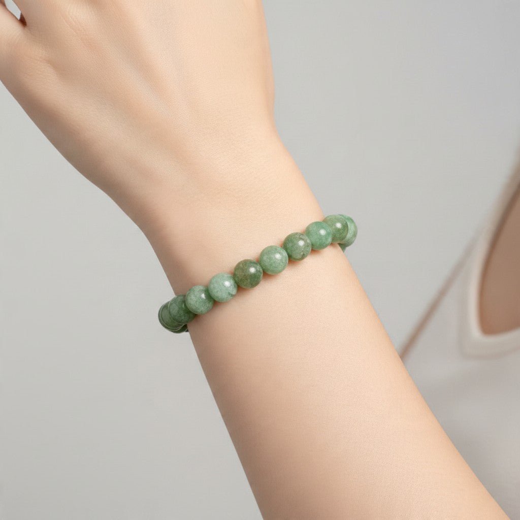 Bracelet calcédoine verte Brésil AA (boules 7-8mm) - La Boite à Cailloux