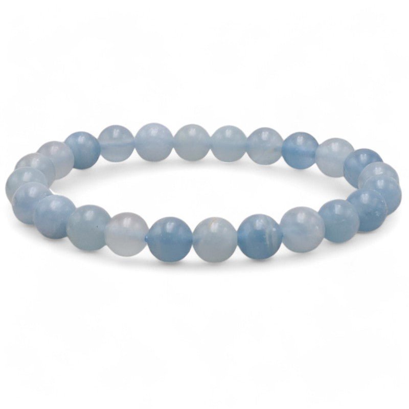 Bracelet calcite bleue Mexique AA (boules 7 - 8mm) - La Boite à Cailloux