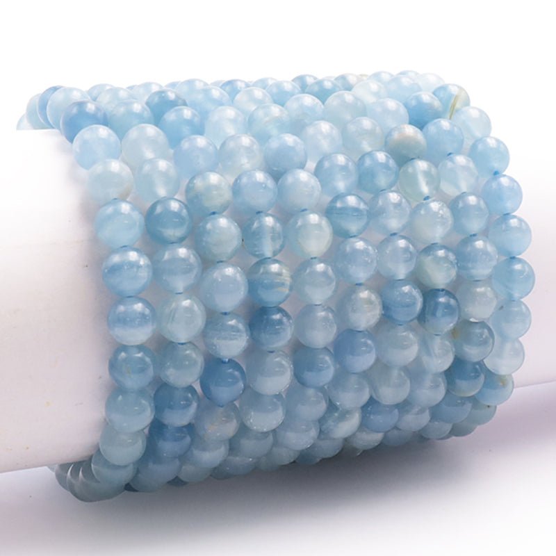 Bracelet calcite bleue Mexique AA (boules 7 - 8mm) - La Boite à Cailloux