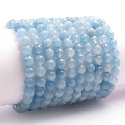 Bracelet calcite bleue Mexique AA (boules 7 - 8mm) - La Boite à Cailloux