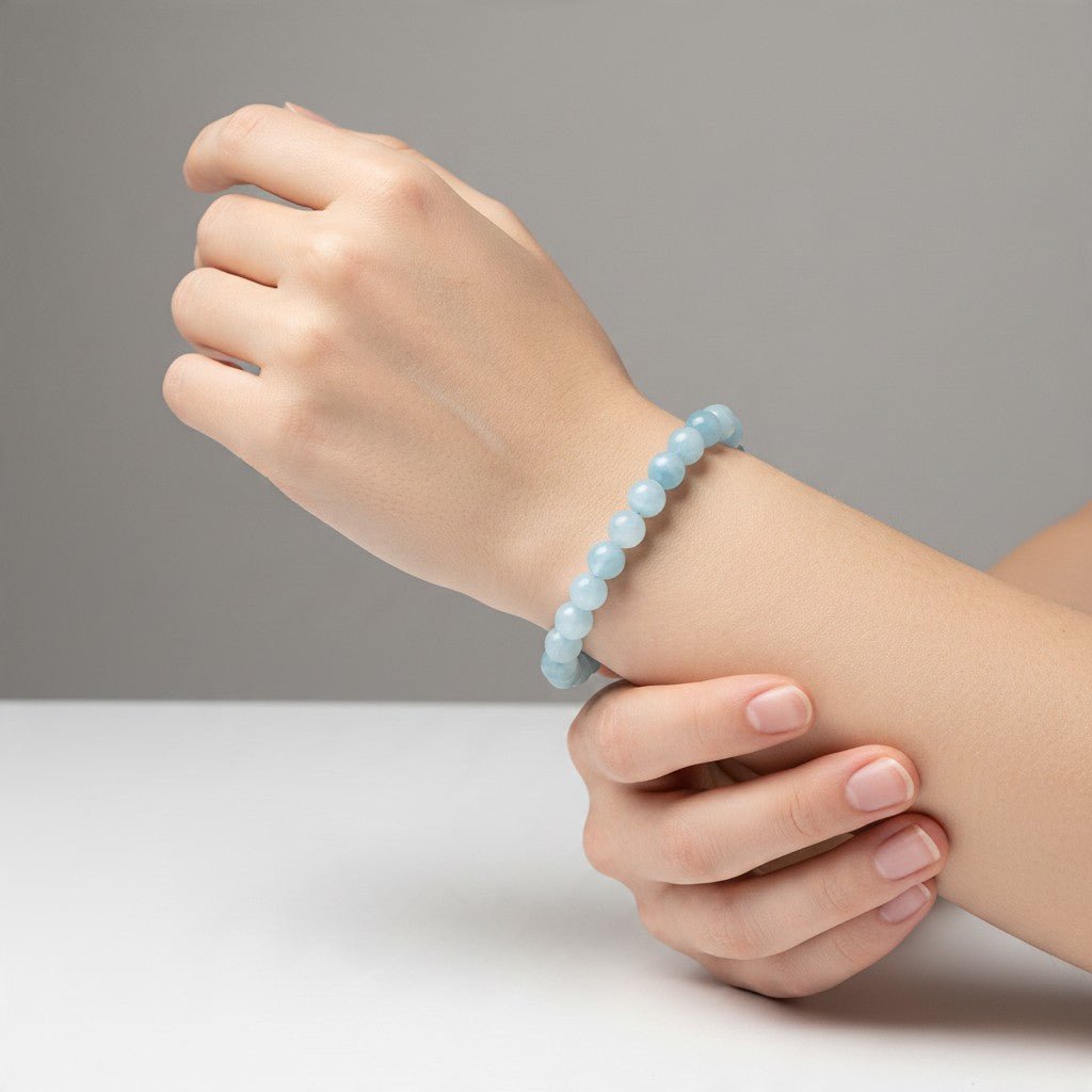 Bracelet calcite bleue Mexique AAA (boules 7-8mm) - La Boite à Cailloux