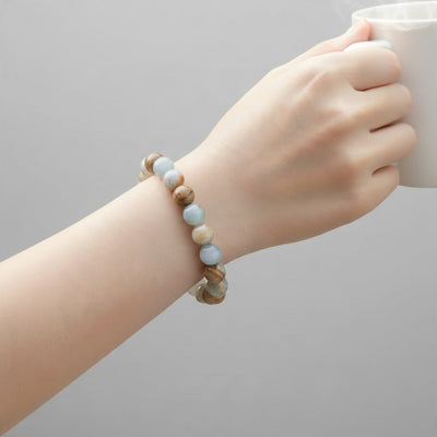 Bracciale in calcite blu su ganga Messico AA (sfere 9-10 mm)