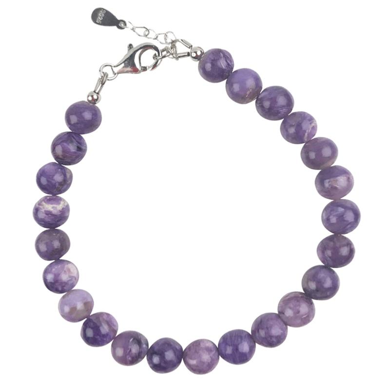 Bracelet charoite argent 925 (boules 7mm) - La Boite à Cailloux