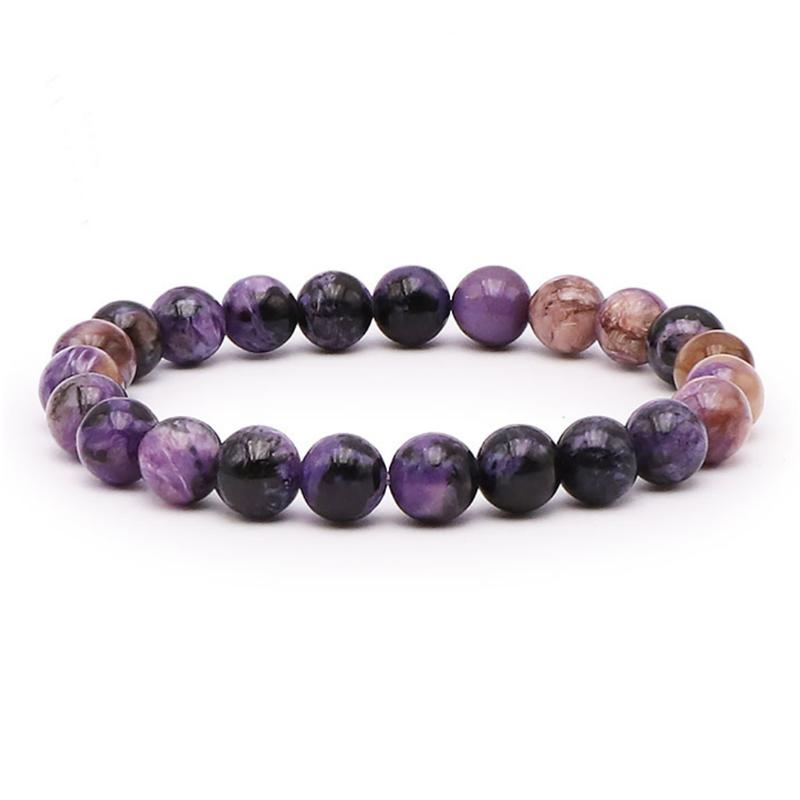 Bracelet charoite Russie AA (boules 7 - 8mm) - La Boite à Cailloux