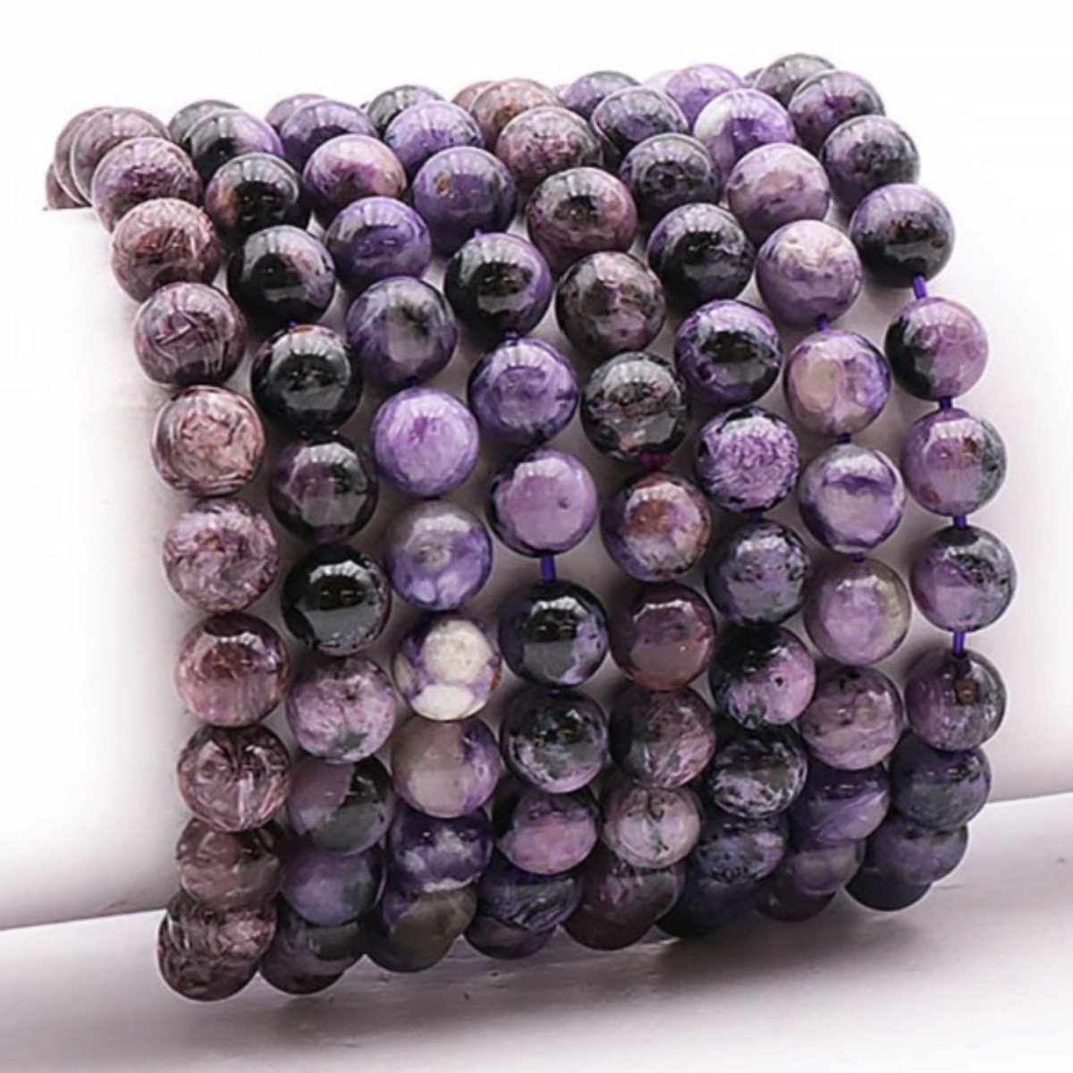 Bracelet charoite Russie AA (boules 9-10mm) - La Boite à Cailloux