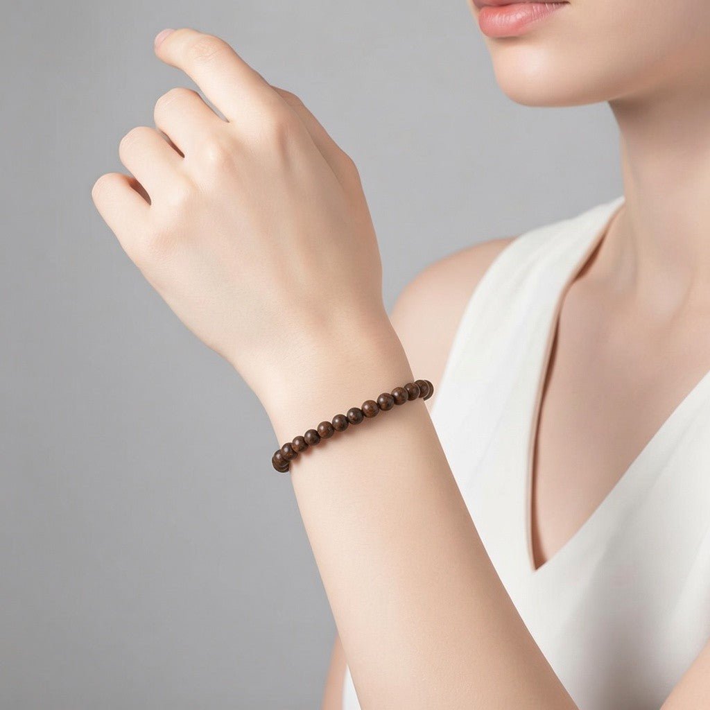 Bracelet chiastolite Chine AA (boules 5-6mm) - La Boite à Cailloux