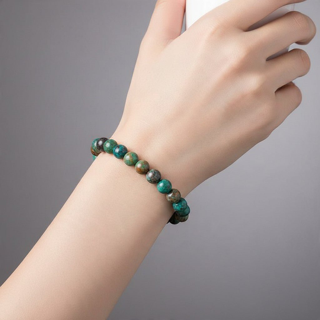 Bracelet chrysocolle Pérou AA (boules 7-8mm) - La Boite à Cailloux
