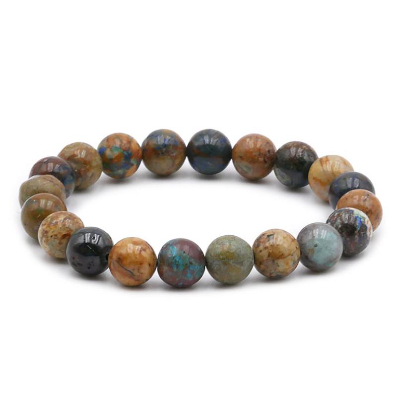 Bracelet chrysocolle sur Gangue Pérou AB (boules 10mm) - La Boite à Cailloux