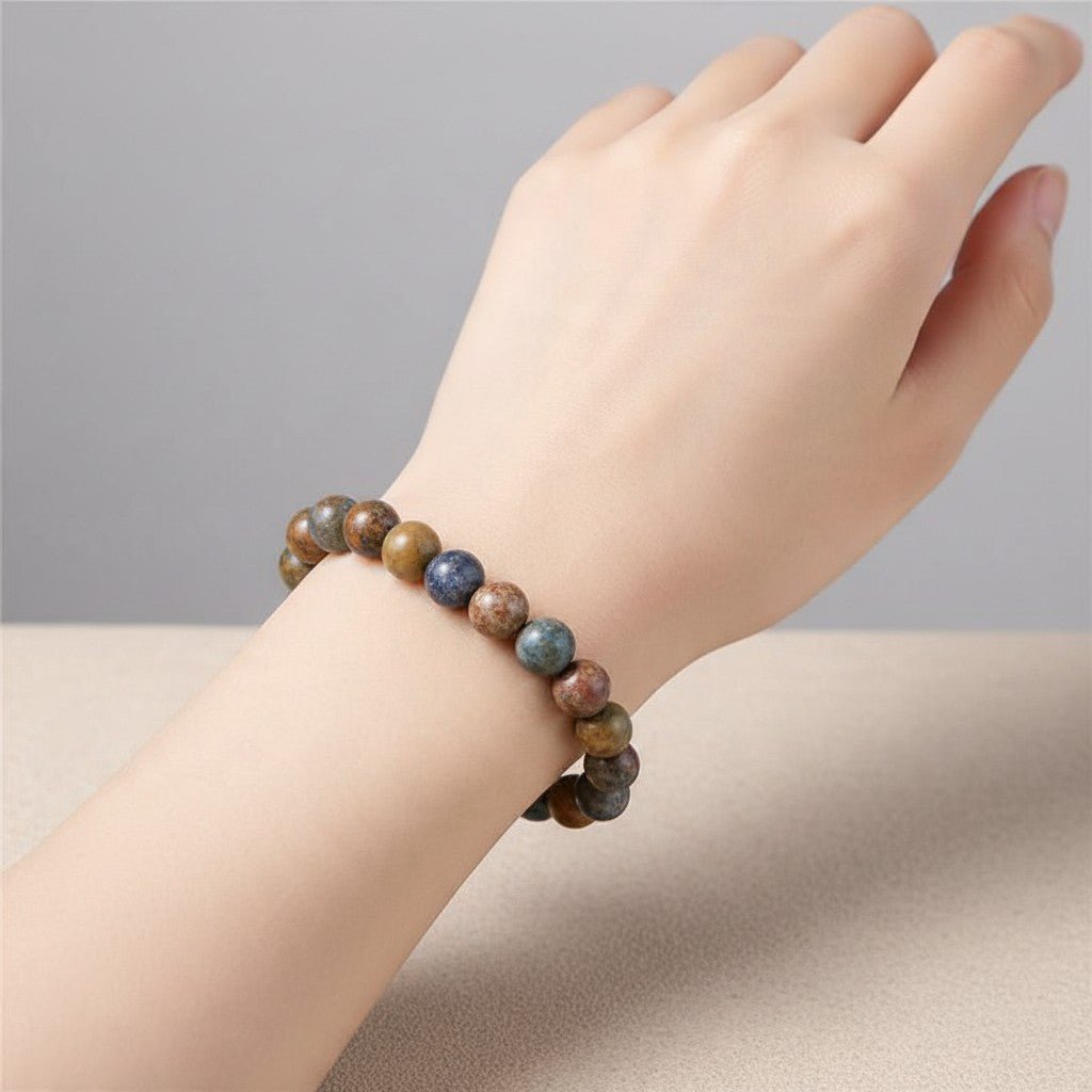 Bracelet chrysocolle sur Gangue Pérou AB (boules 7-8mm) - La Boite à Cailloux