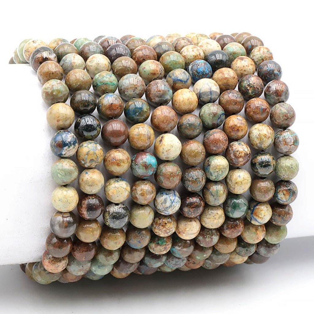 Bracelet chrysocolle sur Gangue Pérou AB (boules 7-8mm) - La Boite à Cailloux