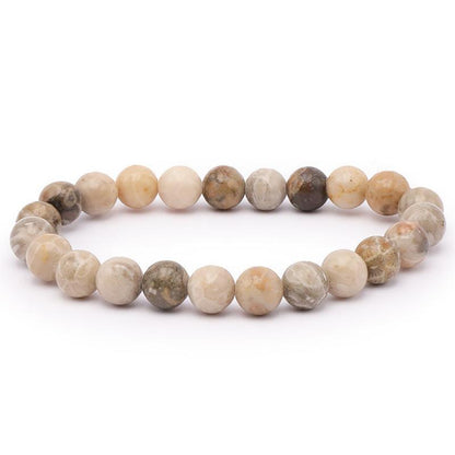 Bracelet corail fossilisé Brésil A (boules 7 - 8mm) - La Boite à Cailloux