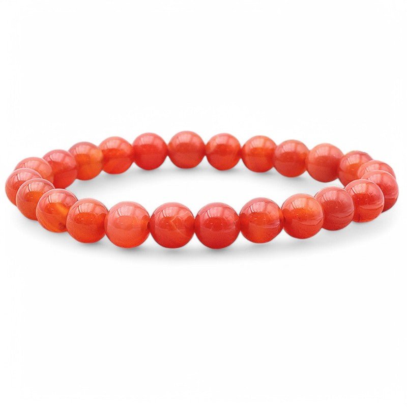 Bracelet cornaline chauffée Brésil A (boules 7 - 8mm) - La Boite à Cailloux
