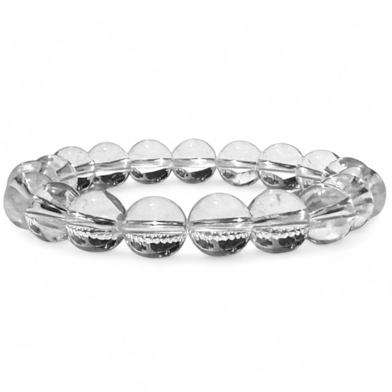 Bracelet cristal de roche Brésil A (boules 10mm) - La Boite à Cailloux