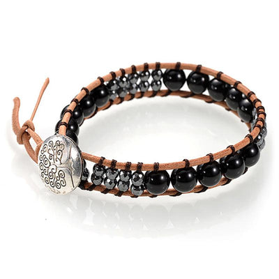 Mixed onyx leather bracelet (7-8mm balls)