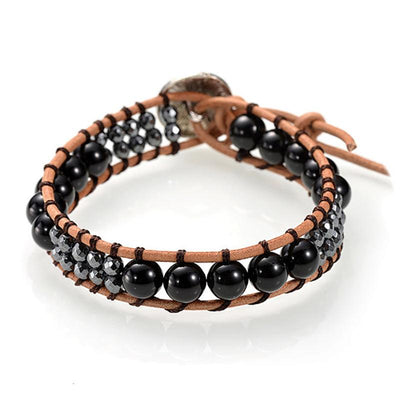 Mixed onyx leather bracelet (7-8mm balls)