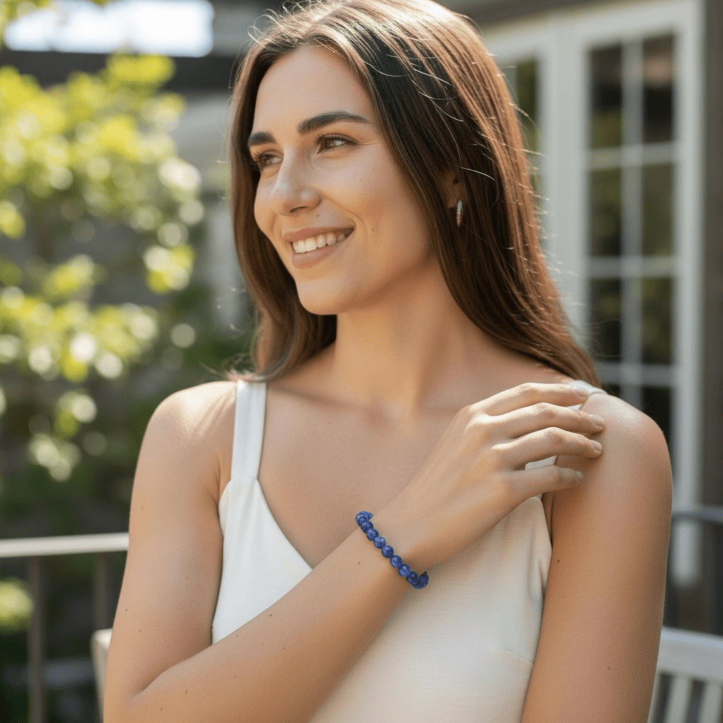 Bracelet cyanite bleue ou disthène chauffée Inde AA (boules 5 - 6mm ) - La Boite à Cailloux