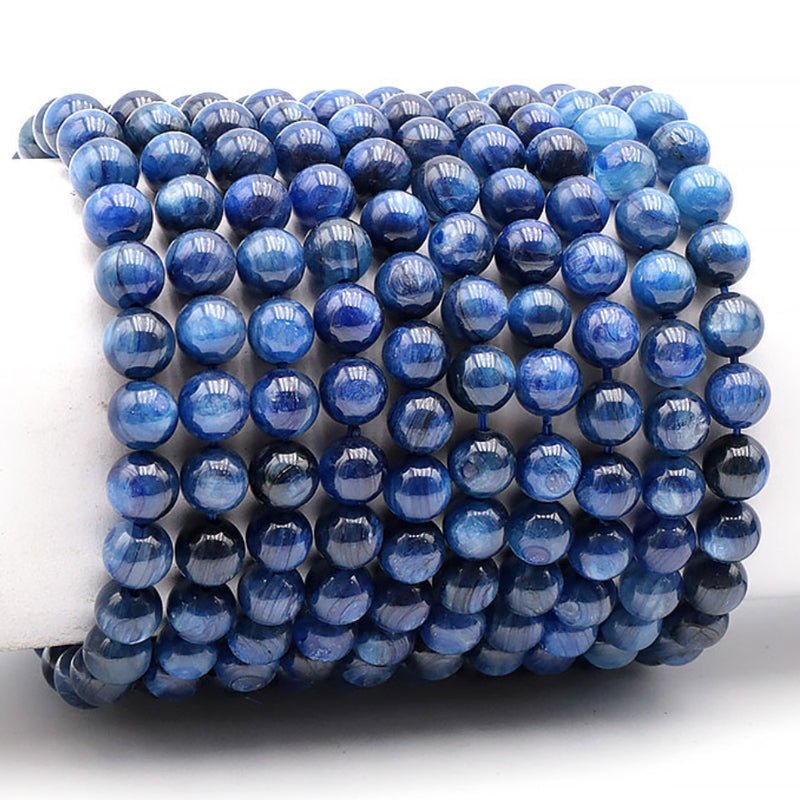 Bracelet cyanite bleue ou disthène chauffée Inde AA (boules 7 - 8mm) - La Boite à Cailloux
