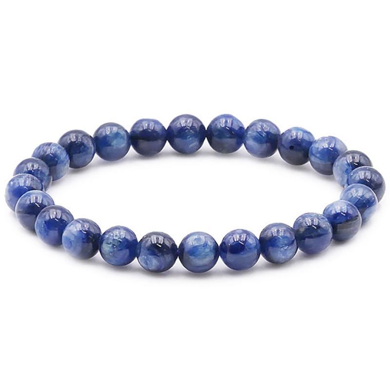 Bracelet cyanite bleue ou disthène chauffée Inde AA (boules 7 - 8mm) - La Boite à Cailloux