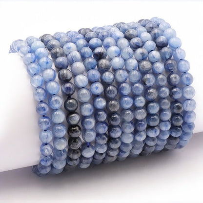 Bracelet cyanite bleue ou disthène naturelle Inde A (boules 5 - 6mm) - La Boite à Cailloux
