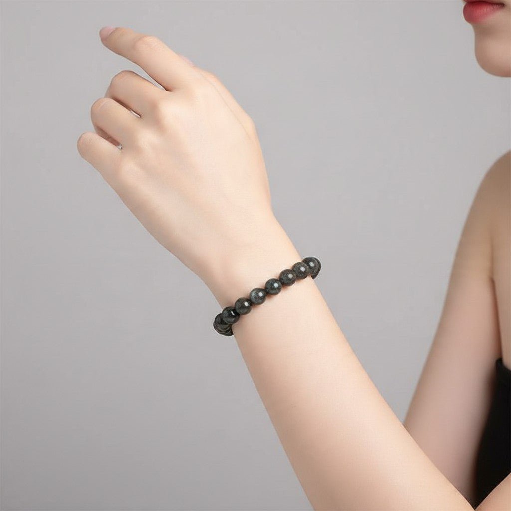 Bracelet cyanite verte noire Inde AA (boules 7,5-8,5mm) - La Boite à Cailloux