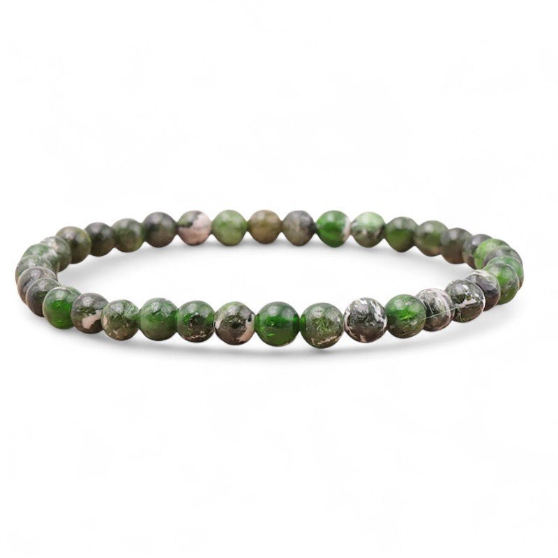 Bracelet diopside Vert sur gangue Etats - Unis AA (boules 4,5 - 5,5mm) - La Boite à Cailloux