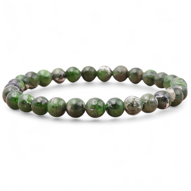 Bracelet diopside Vert sur gangue Etats - Unis AA (boules 5,5 - 6,5mm) - La Boite à Cailloux